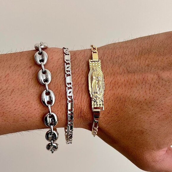 vintage gold virgin mary cuban link figaro bracelet - Picture 8 of 8